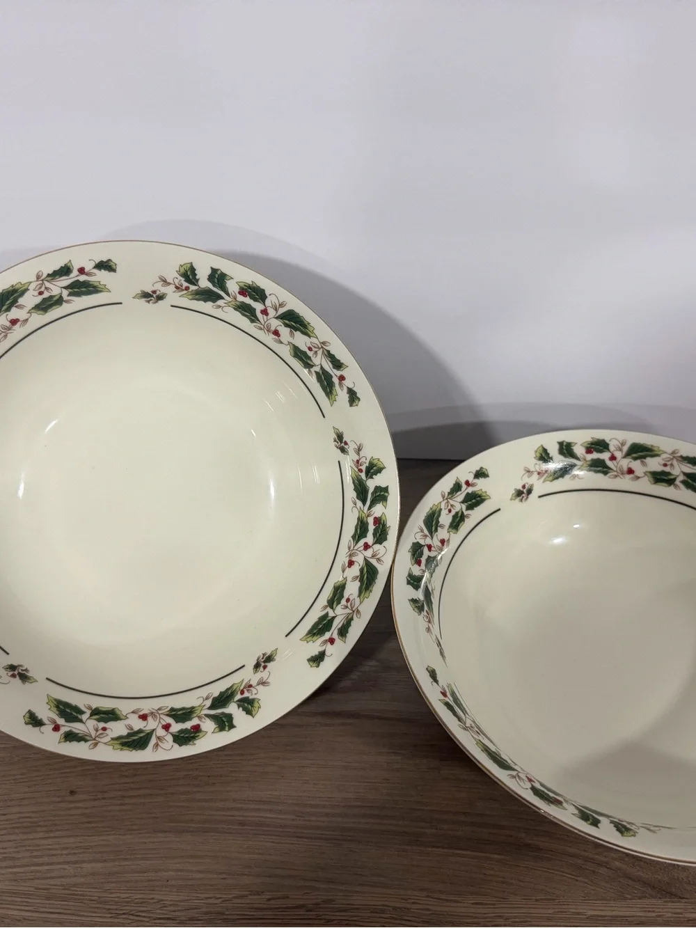 Holiday Traditions Ceramic 9in Holly Christmas Bowls White/Green/Red Set of 2